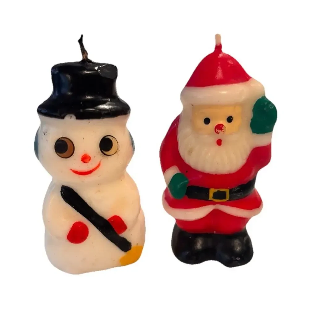 70's Snowman Santa Christmas Candle Lot Holiday Decor Kitsch Vintage 3 inch